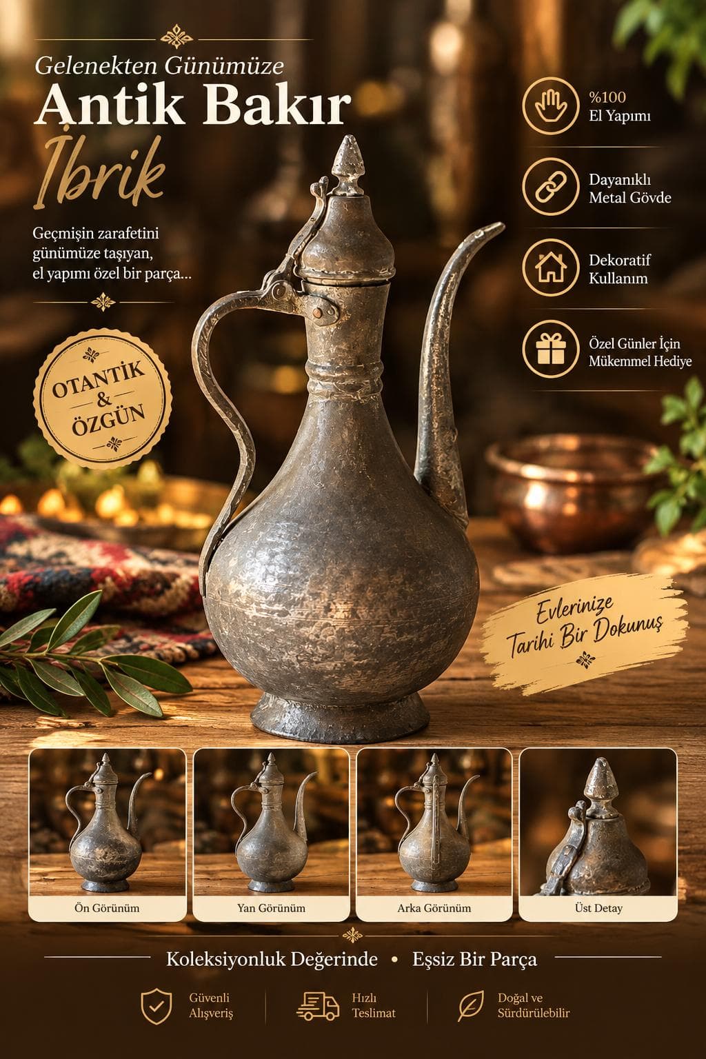 Dekoratif Bakır İbrik