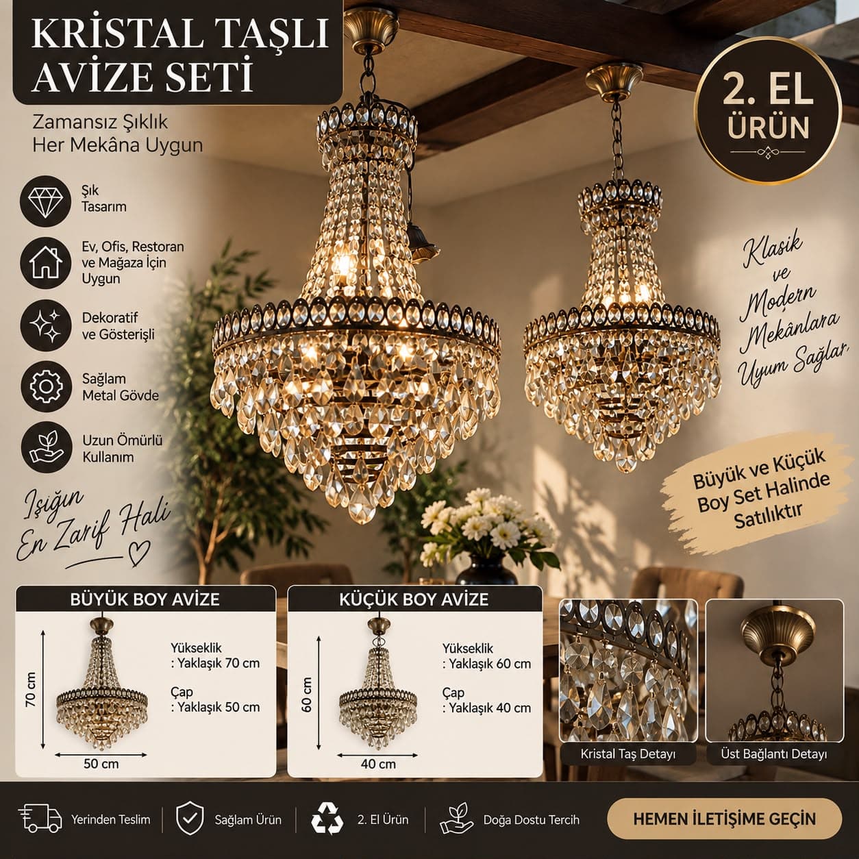 DEKORATİF TAŞLI KLASİK RETRO AVİZE